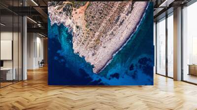 top view of dramatic rocky coast with blue sea, Cyprus Wall mural