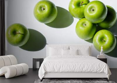 top view of shadows near tasty ripe apples on white. Wall mural