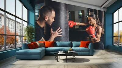 trainer and female boxer Wall mural