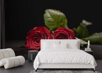 two red roses on black , funeral concept Wall mural