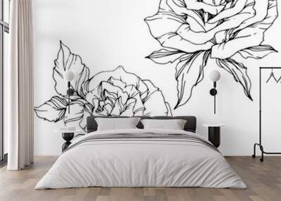 Vector Rose flower. Isolated rose illustration element. Black and white engraved ink art. Wall mural