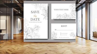 vector rose. wedding background card engraved ink art. thank you, rsvp, invitation elegant graphic s Wall mural