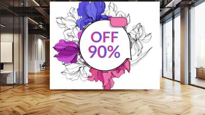 Vector Sale tags set. Discount price offer. Engraved ink art. Isolated percent sticker illustration element. Wall mural