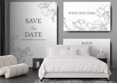 Vectoro Orchid flower. Engraved ink art. Wedding background border. Thank you, rsvp, invitation elegant illustration. Wall mural