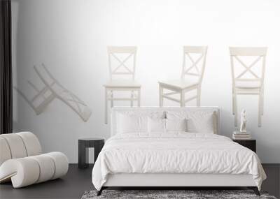 White wooden chairs isolated on white Wall mural