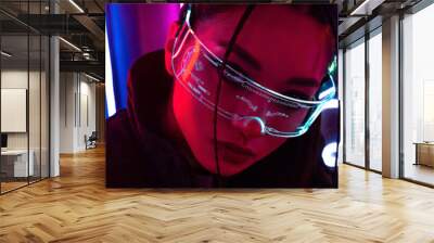 young asian woman in sunglasses looking at camera, banner Wall mural