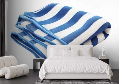 A neatly folded striped beach towel in blue and white colors, perfect for summer adventures by the sea. Wall mural