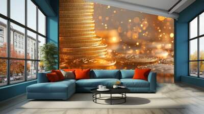 Shiny coins with a warm golden glow Wall mural