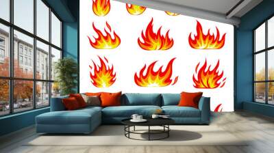 Cartoon fire icons set. Flame symbols. Flaming effect images collection. Vector illustrtion Wall mural