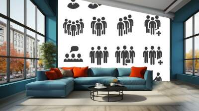 Crowd of people in team icon silhouettes Wall mural