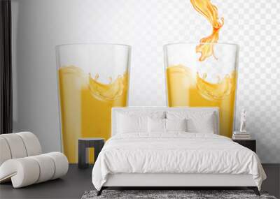 Orange juice splash in glass. Vector realistic Wall mural