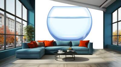 Realistic glass fishbowl, aquarium with water on transparent background. Glass aquarium with liquid transparent. Wall mural