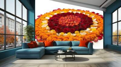 A vibrant side view of a traditional flower rangoli for Diwali Wall mural