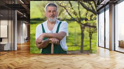 portrait of a senior man gardening in his garden Wall mural