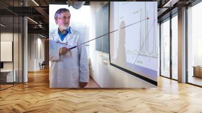 Senior chemistry professor giving a lecture in front of classroom full of students (shallow DOF; color toned image) Wall mural