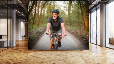 senior man on his mountain bike outdoors Wall mural