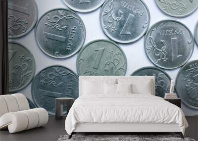 Coins in denominations of 1 ruble, a background of coins, rubles Wall mural