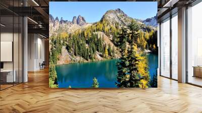 Golden Larch trees and Blue Lake Trail Wall mural