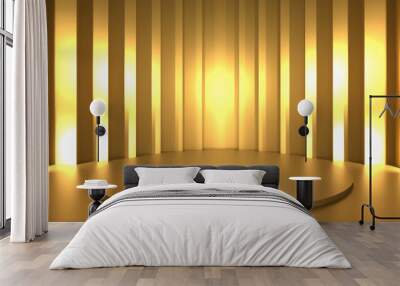 product display or showcase pedestal on gold background product template. 3D rendering Wall mural