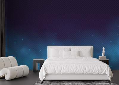 Blue magic smoke, transparent fog with sparkles, glowing colorful haze, mistery background with particles. Colored powder effect, universe atmosphere with starlight. Vector illustration. Wall mural