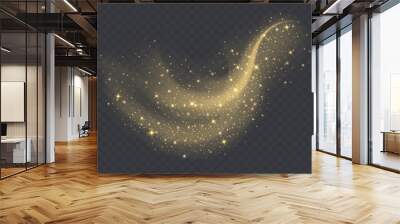 Golden dust cloud with sparkles isolated on transparent background. Stardust sparkling background. Glowing glitter smoke or splash. Vector illustration. Wall mural