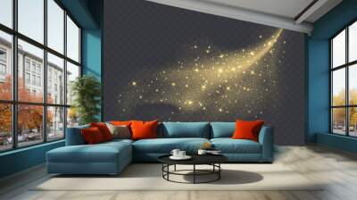 Golden dust cloud with sparkles isolated on transparent background. Stardust sparkling background. Glowing glitter smoke or splash. Vector illustration. Wall mural