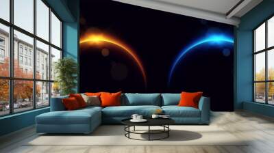 Planet eclipse, glowing flare on the horizon, sunrise over the globe. Crescent planet edge. Vector illustration Wall mural