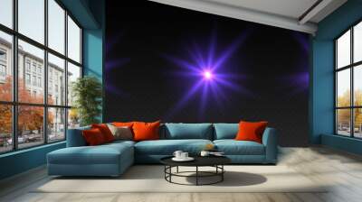 Purple lens flare, glowing star with rays, shiny flash spark, bright cosmic explosion. Vector illustration. Wall mural