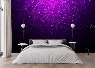 Purple star explosion with pink sparkles, cosmic starburst. Violet stardust, a shining star with rays isolated on a dark background, vector light effect. Wall mural