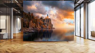 Split rock Lighthouse during sunset Wall mural