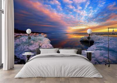 Sunset Lake Superior Winter Ice Wall mural