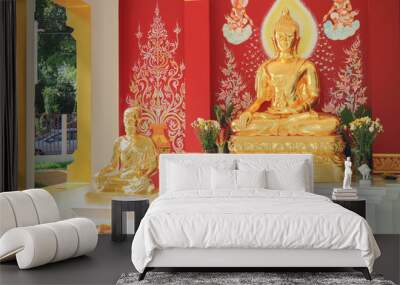 Buddha statue golden color in temple Chiang Mai, Thailand Wall mural