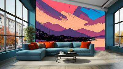 sunset over the city Wall mural