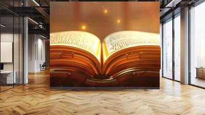 A close-up of a beautifully illuminated Bible open to Psalms, its gold-gilded pages radiating warmth and reverence. Wall mural