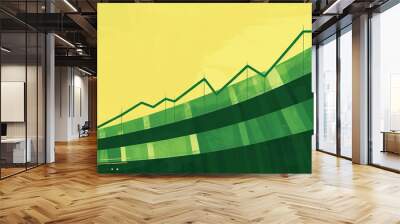 A line graph tracking the progress of a company's profits, set against a green and yellow striped background. Wall mural