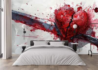 Betrayal: The Stabbed Heart and Bloodied Knife - Imagine a heart with a knife stabbed into it, illustrating the pain of betrayal Wall mural