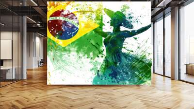 Brazilian Flag with a Carnival Dancer and a Coffee Farmer - Visualize the Brazilian flag with a carnival dancer representing Brazil's Carnival festival and a coffee farmer Wall mural