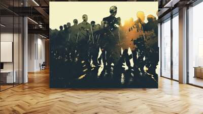 Civil Rights (Silhouette Marching): A silhouette of figures marching, symbolizing the civil rights movements of the 1960s Wall mural