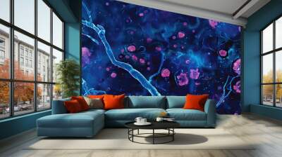 Cobalt blue fungal infection microscopy close up germs. Blue cell walls. Wall mural