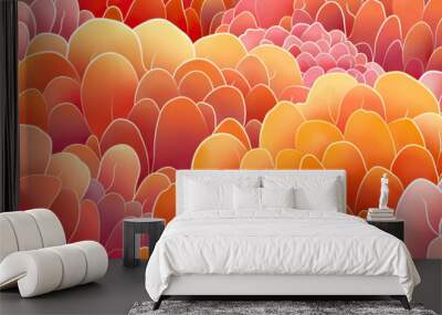 Coral Reef Ripples: A detailed pattern of coral-inspired shapes in shades of orange and pink, bringing a sense of warmth and oceanic vibes to a work environment. Wall mural