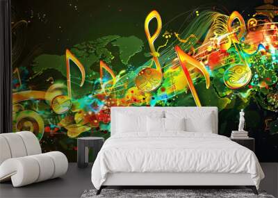 Cultural Harmony: Music Notes with Cultural Symbols and Traditions from Around the World Wall mural