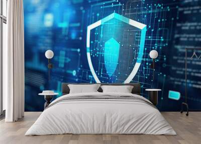 Cybersecurity Solutions: Protecting Digital Assets, cybersecurity solutions with a graphic showing a shield defending against cyber threats and data breaches Wall mural