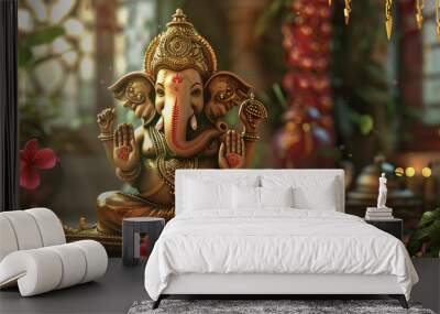 Ganesh Chaturthi: Invoking the Blessings of Lord Ganesha on His Birth Anniversary in Hindu Homes. Wall mural