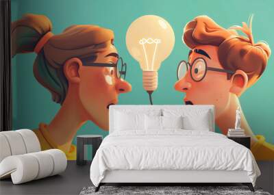 Great minds think alike, but fools seldom differ: A scene showing two intelligent people having a similar innovative idea, contrasted with two foolish people making the same obvious mistake Wall mural