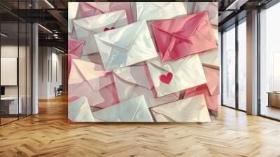 Love Letters: An image of handwritten love letters in pastel envelopes, symbolizing the timeless gesture of expressing love through words Wall mural