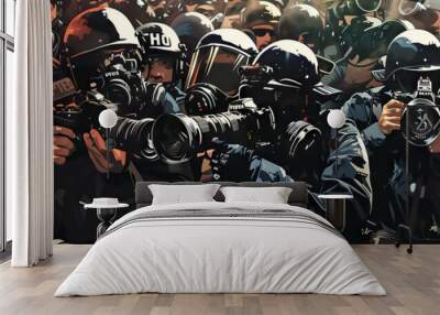 Media Relations (Gray): Symbolizes the relationship between police and the media during protests, including the dissemination of information and management of public perception Wall mural