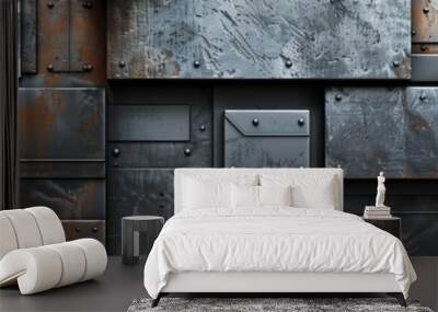 Metal is the cool, smooth touch of industrial strength: Depict a close-up of metal, with its smooth and cool texture symbolizing strength and durability. Wall mural