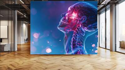 Neck Pain: The Stiffness and Limited Mobility of Neck Discomfort - Imagine a scene where the neck feels stiff and immobile, making it difficult to turn or tilt the head Wall mural