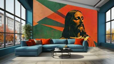 Portrait of Jesus Christ on abstract grunge background. Digital painting Wall mural