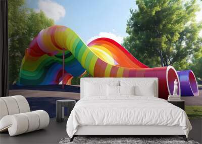 Rainbow Adventure: 3D Model of a Colorful Slide Taking Children on a Journey through a Vibrant World Wall mural